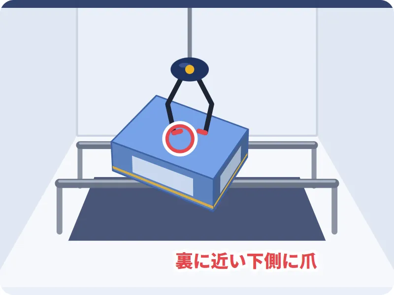 ボディーを箱に押し付けながら爪で持ち上げる
