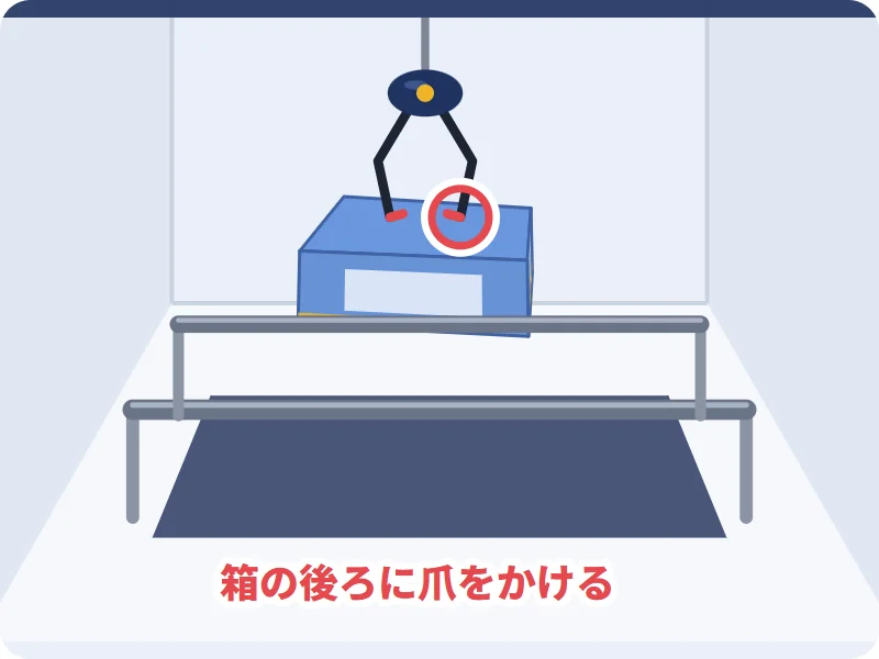 棒に乗り上げた箱を橋から落とす
