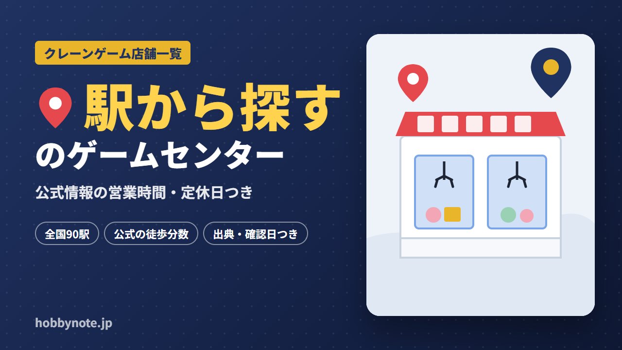 駅から探すのゲームセンター・クレーンゲーム店舗一覧