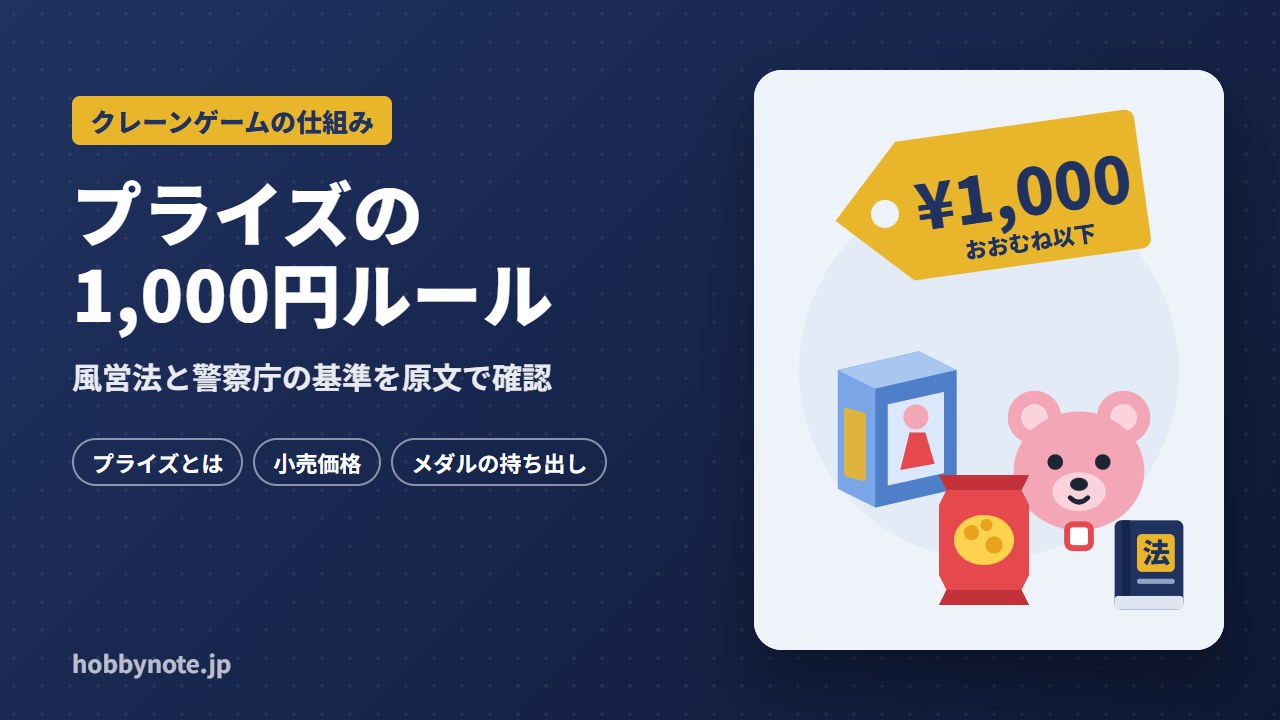 プライズとは?クレーンゲームの景品が「おおむね1,000円以下」になる理由を法律の原文で確認