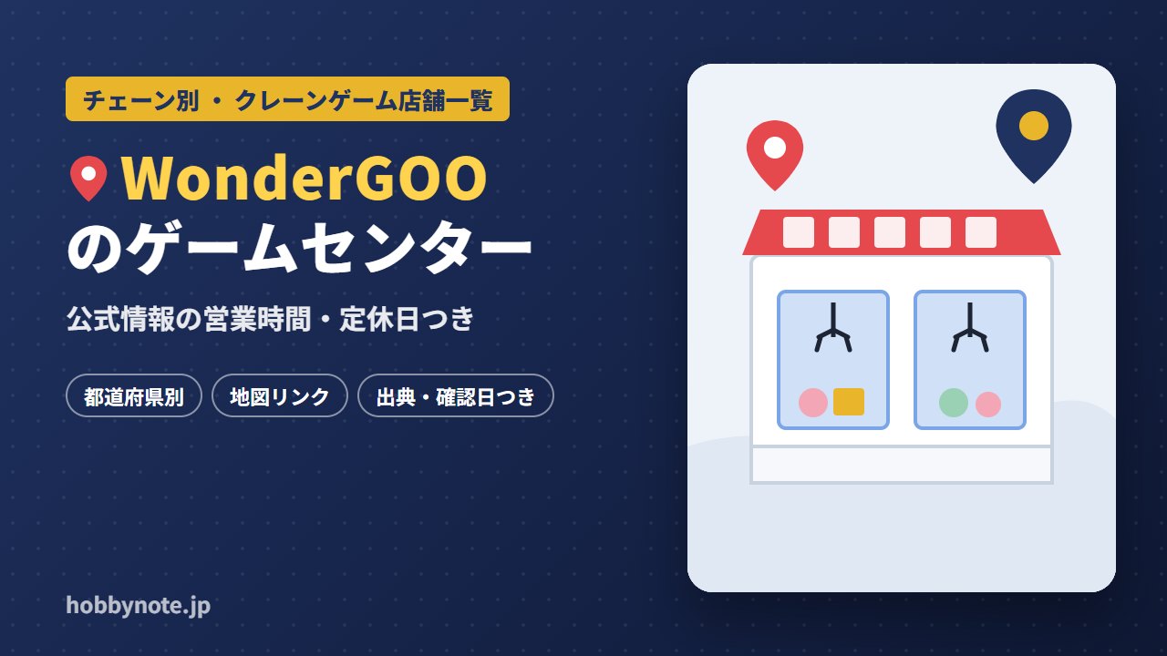 WonderGOOのゲームセンター・クレーンゲーム店舗一覧